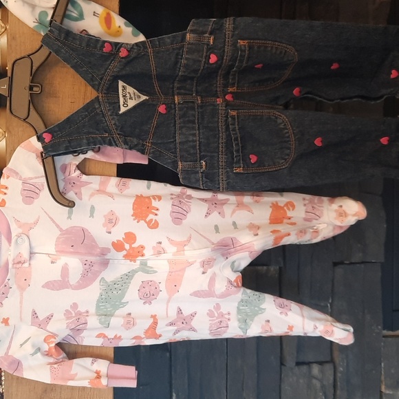 Osh kosher b'gosh heart overalls and carters sleeper clothing set size 6 months - Picture 4 of 9